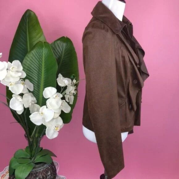 INC International Concepts Brown Ruffle Feminine Zip Up Jacket NWOT - Picture 4 of 8